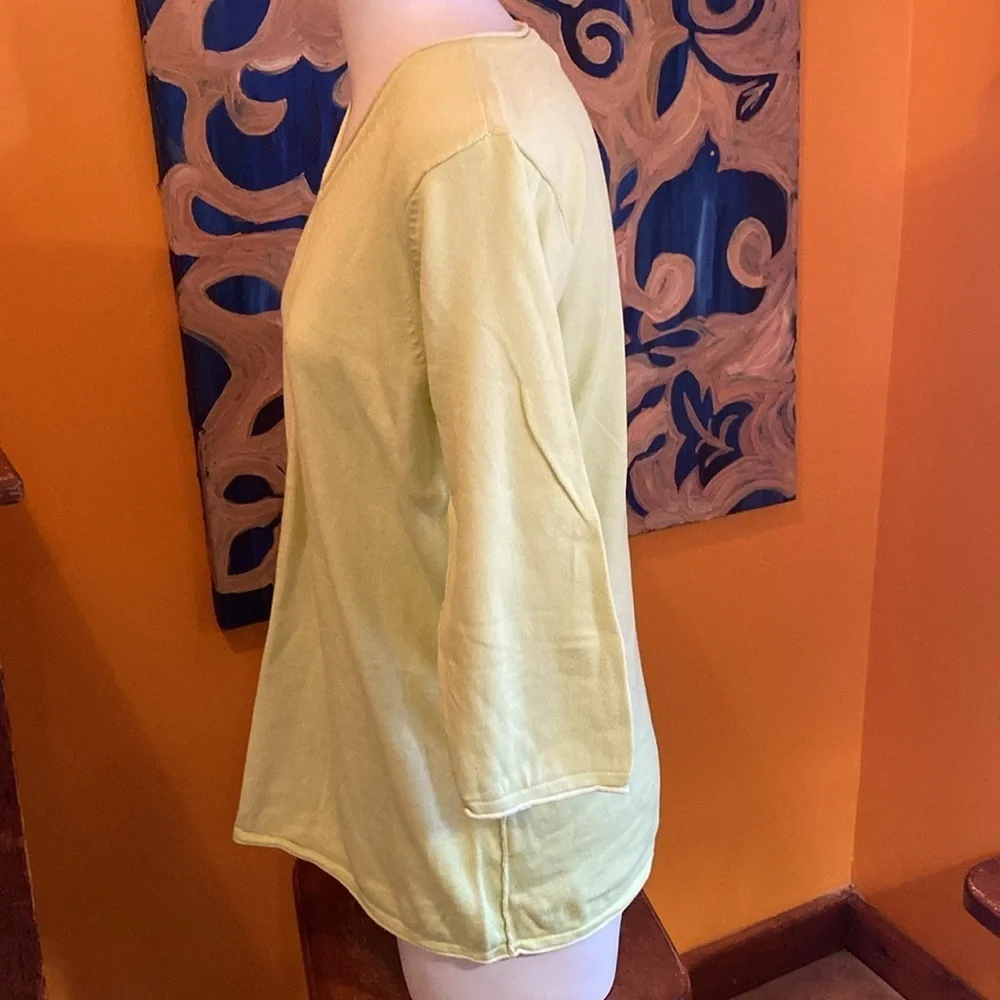 Lightweight V-Neck Sweater in Shades of Lemon Yellow & hint Neon Green.